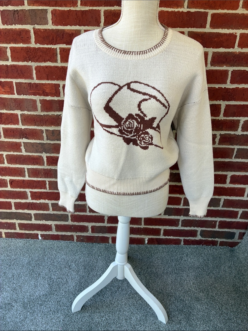 Women’ Western Whipstitched Cream Sweater - Picture 3 of 13